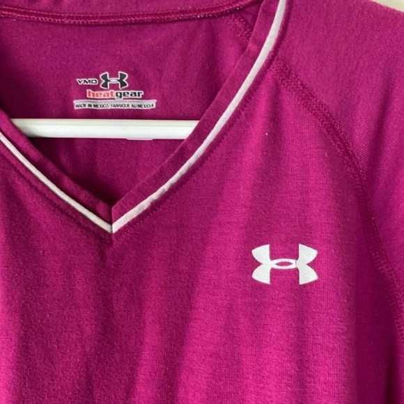 UNDER ARMOUR SET HEAR GEAR EUC GIRLS PURPLE HOODED HOODIE SHIRT TOPS SIZE YMD M - Picture 6 of 8